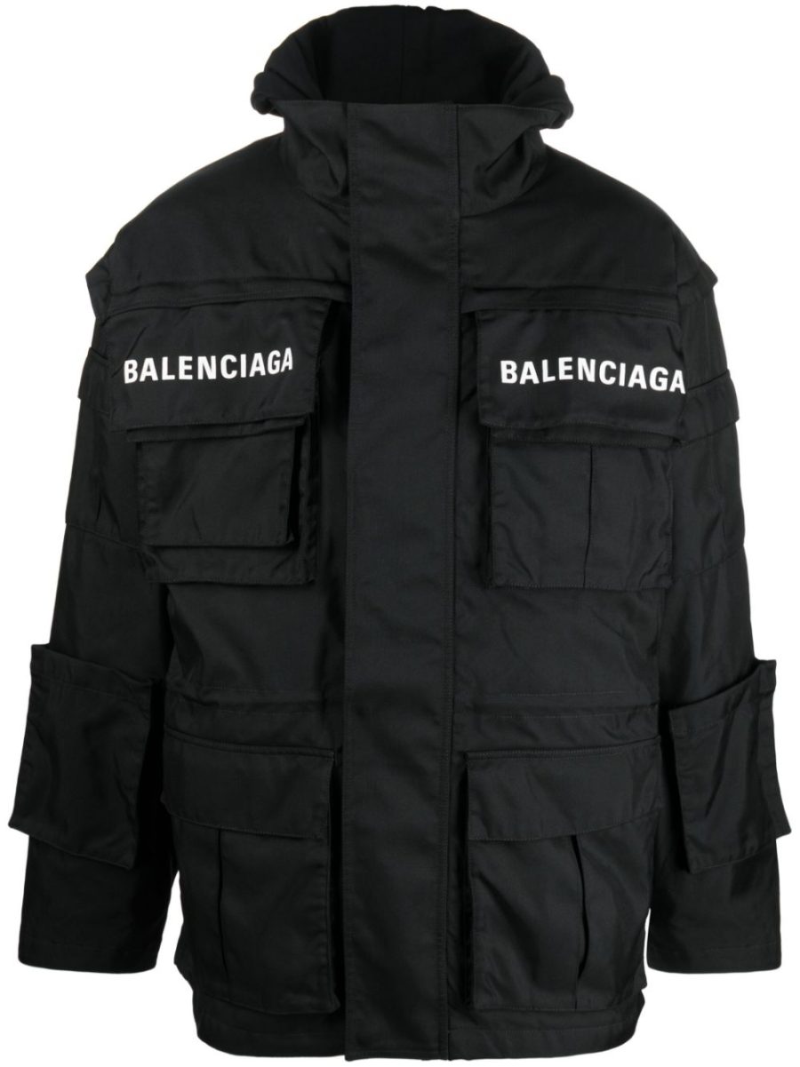 BALENCIAGA Logo Oversized Parka Jacket Black/White