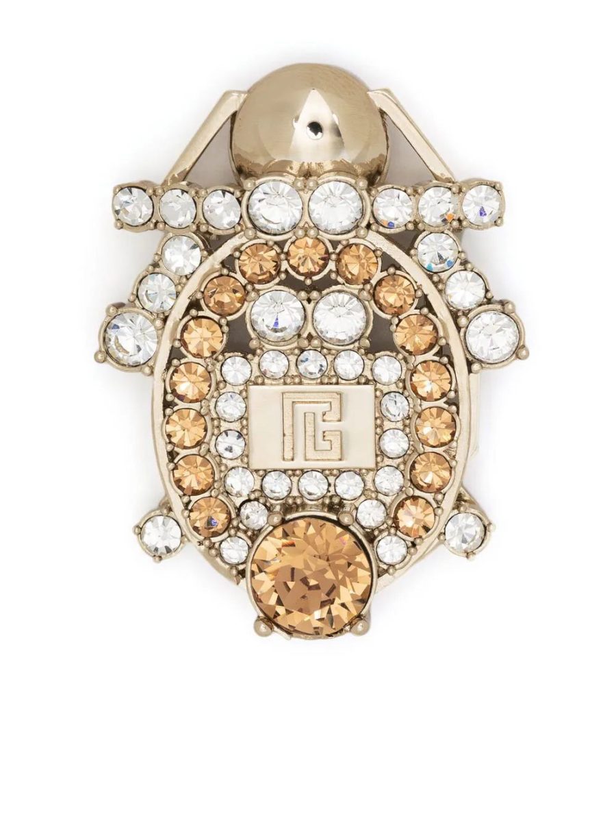 BALMAIN WOMEN Beetle M Brooch Brass White Gold