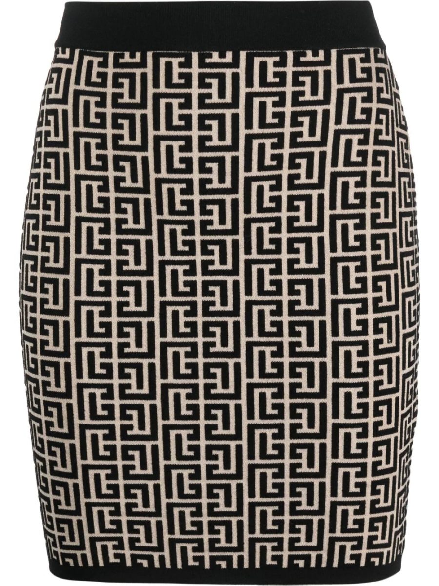 BALMAIN WOMEN Monogram knit Short Skirt Ivory Black