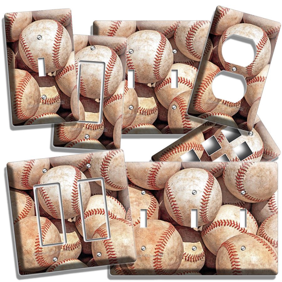 BASEBALL VINTAGE RUSTIC BALLS LIGHT SWITCH POWER OUTLET WALL PLATE HD ROOM DECOR