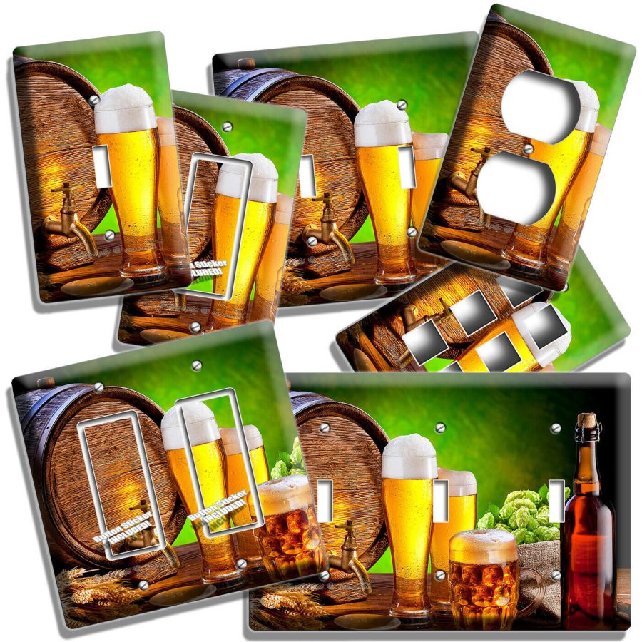 BEER BARREL MUG GLASSES HOPS LIGHT SWITCH OUTLET WALL PLATES KITCHEN DINER DECOR