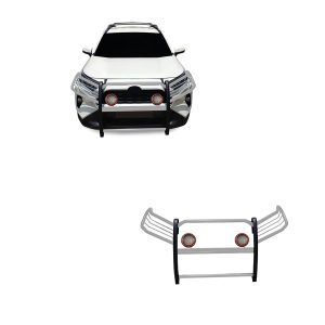 BLACK HORSE 17A093904MSS-PLFR Grille brush Bumper Guard Modular Stainless Steel Come With Pair of 5.3 INCH Dia.LED Lights with Red Trim Rings Compatible with 2019-2024 Toyota RAV4