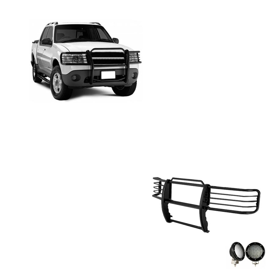 BLACK HORSE 17FJ24MA-PLFB Grille brush Bumper Guard Modular Black Come with Pair of 5.3 INCHLED Light with Black Trim Ring Compatible with 2001-2003 Ford Explorer Sport|2001-2005 Ford Explorer Sport Trac