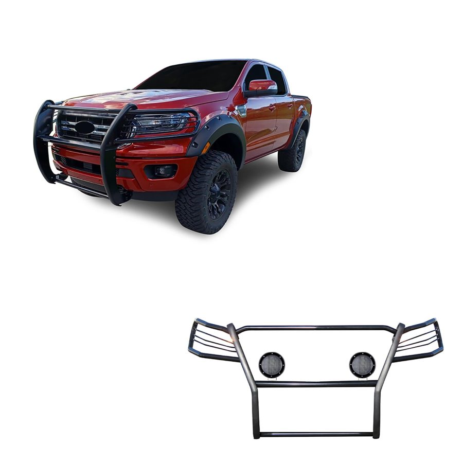 BLACK HORSE 17FP10MA-PLFB Grille brush Bumper Guard Modular Black Come with Pair of 5.3 INCH Dia.LED Lights with Black Trim Rings Compatible with 2019-2023 Ford Ranger