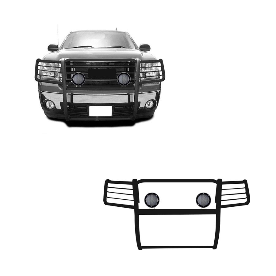 BLACK HORSE 17GS10MA-PLFB Grille brush Bumper Guard Modular Black Come with Pair of 5.3 INCH Dia.LED Lights with Black Trim Rings Compatible with 2007-2013 GMC Sierra 1500