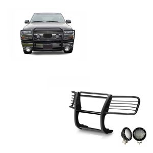 BLACK HORSE 17GT23MA-PLFB Grille brush Bumper Guard Modular Black Come with Pair of 5.3 INCHLED Lights Compatible with 1999-2002 Silverado 1500|2000-2006 Suburban 1500/Tahoe/Yukon/Yukon XL 1500