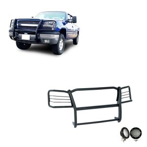 BLACK HORSE 17GT25MA-PLFB Grille brush Bumper Guard Modular Black Come with Pair of 5.3 INCHLED Lights with Black Trim Rings Compatible with 2003-2006 Silverado 1500|2007 Silverado 1500 HD Classic