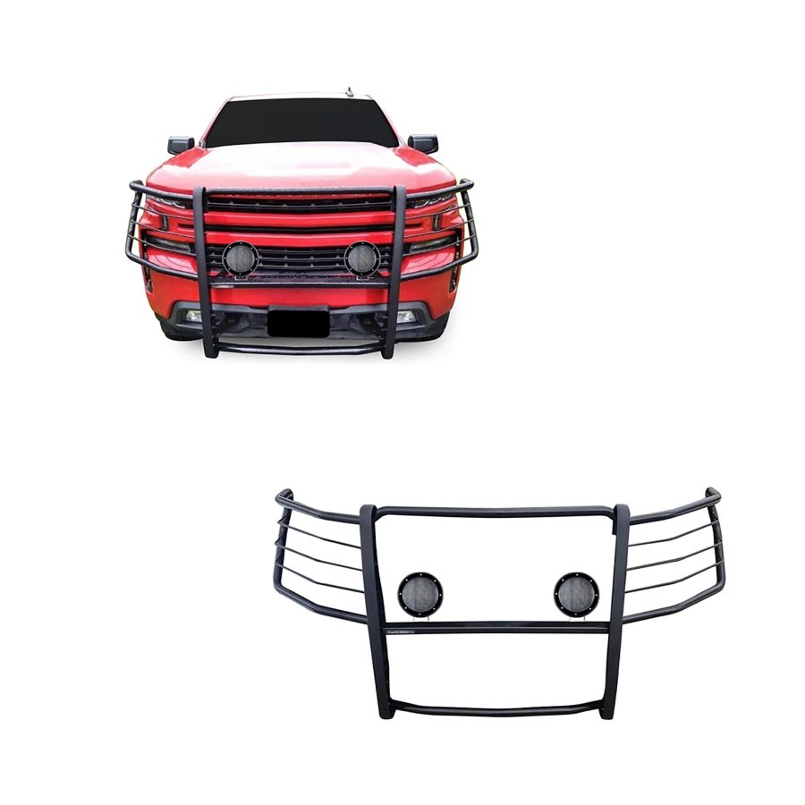 BLACK HORSE 17GT29MA-PLFB Grille brush Bumper Guard Modular Black Come with Pair of 5.3 INCH Dia.LED Lights with Black Trim Rings Compatible with 2019-2021 Silverado 1500|2022-2022 Silverado 1500 LTD