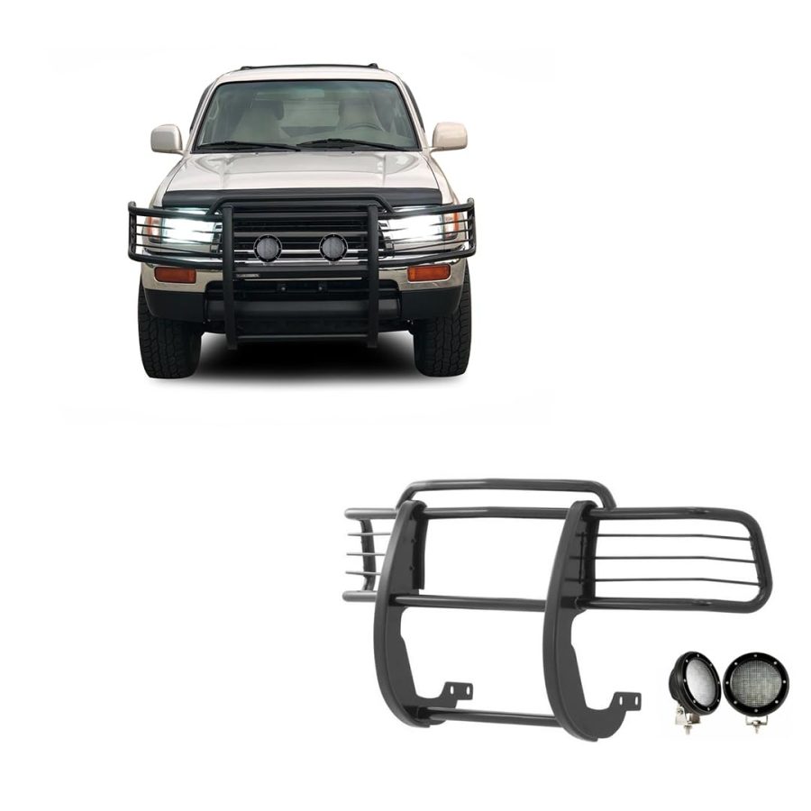 BLACK HORSE 17T80202MA-PLFB Grille brush Bumper Guard Modular Black Come with Pair of 5.3 INCH Dia.LED Lights with Black Trim Rings Compatible with 1996-1998 Toyota 4Runner|1998-2000 Toyota Tacoma