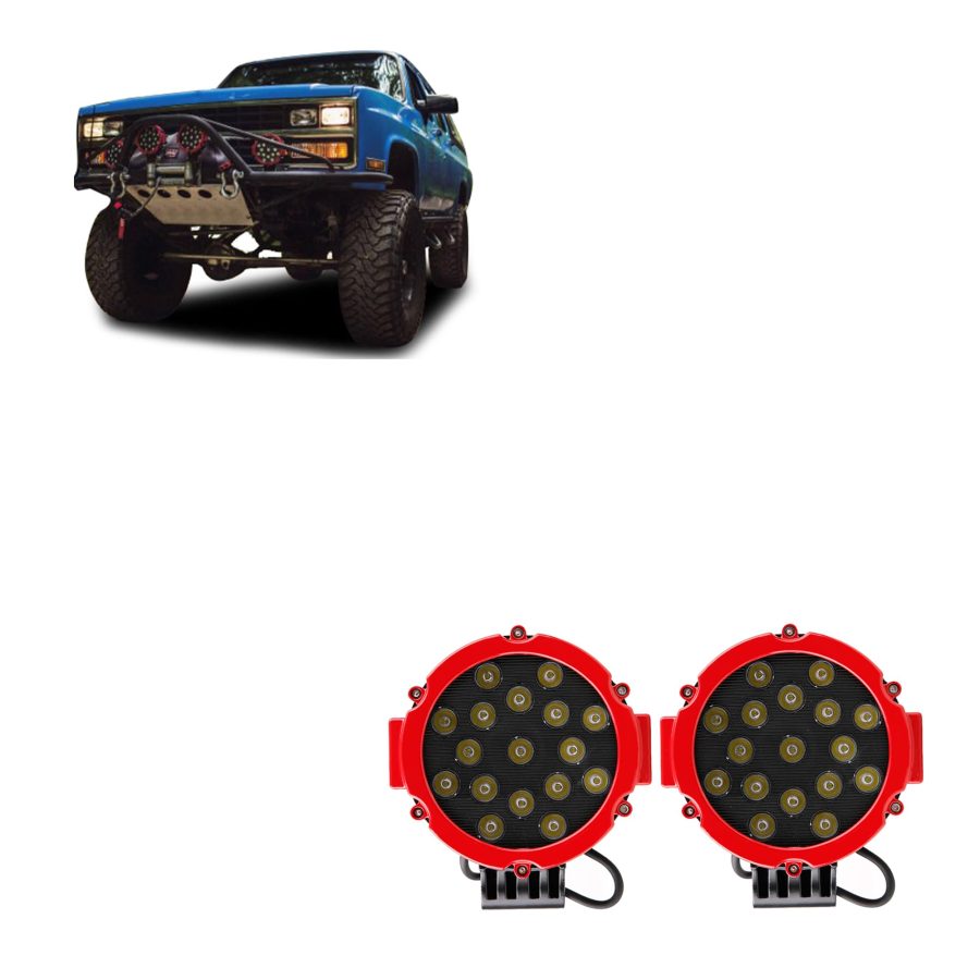 BLACK HORSE PL2265R LED 7 INCH Dia.Lights Spot and Flood Red Trim Ring Compatible with All Cars,Trucks and SUVs