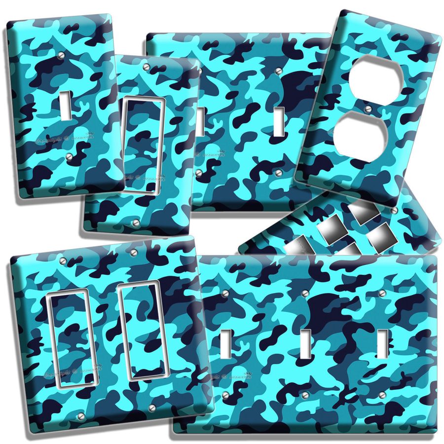 BLUE MILITARY NAVY CAMO CAMOUFLAGE LIGHT SWITCH OUTLET WALL PLATE COVER MANCAVE