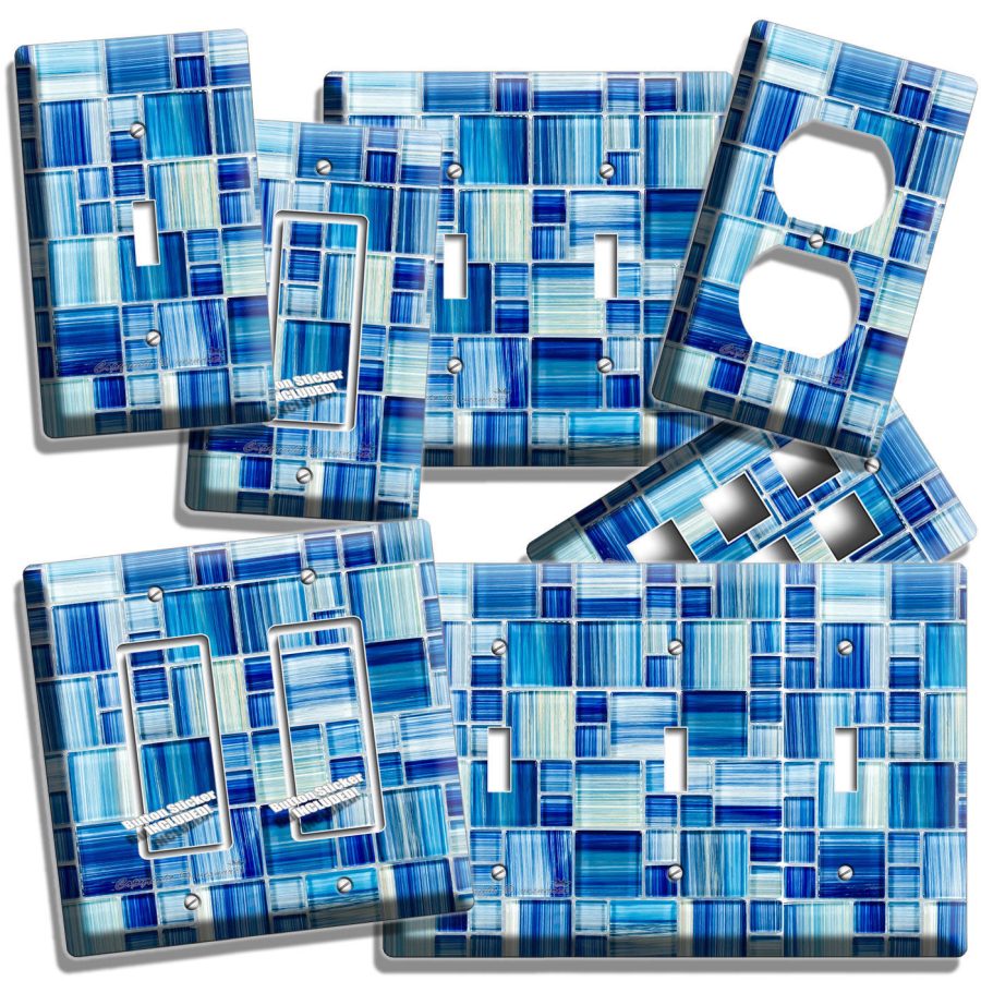 BLUE MOSAIC GLASS TILES DESIGN LIGHT SWITCH OUTLET WALL PLATE KITCHEN HOME DECOR