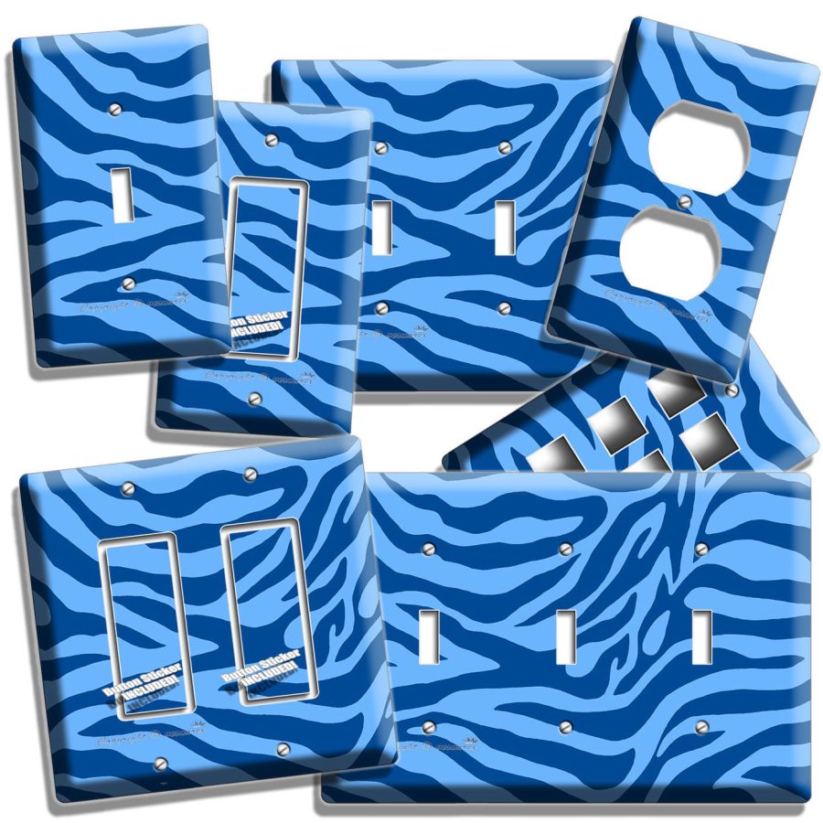 BLUE ZEBRA STRIPES ANIMAL PRINTS LIGHT SWITCH OUTLET WALL PLATES ROOM HOME DECOR