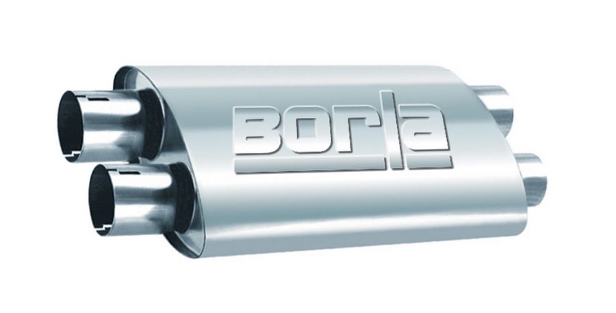 BORLA 400287 ProXS ProXS Muffler 2.25 INCH Dual Inlet/ 2.25 INCH Dual Outlet, 4 INCH x 9.5 INCH Oval, 19 INCH Long Body, 24 INCH Overall Length. Internal X-Pipe. Universal Part. Reversible Design.