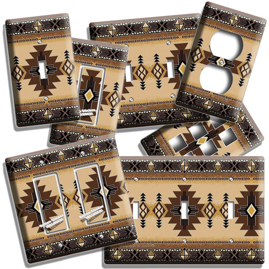 BROWN LATIN SOUTHWEST BLANKET PATTERN LIGHT SWITCH OUTLET WALL PLATES ROOM DECOR