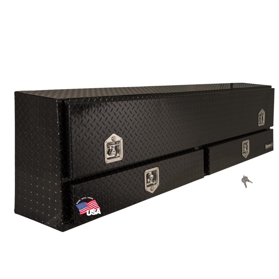 BUYERS PROD 1725641 Black Aluminum Diamond Tread Contractor Truck Box With Lockable T-Handle Latch And Two Lower Drawers, 72 x 21 x 13.5 Inch, Truck Tool Box For Storage And Organization