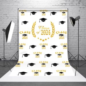 Black Gold White Caps Class 2024 Graduation Backdrop - Aperturee