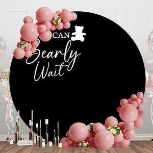 Black We Can Bearly Wait Round Baby Shower Backdrop - Aperturee