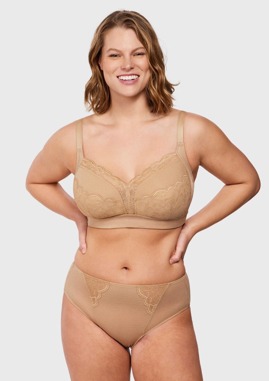 Blossom Mist Lace Trim Wireless Comfort Full Coverage Plus Size Bra - Natural Nude / 36 / C