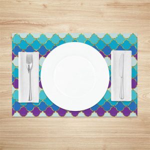 Blue Purple Coastal Mermaid Scale Set Of 4 Placemats - Aperturee