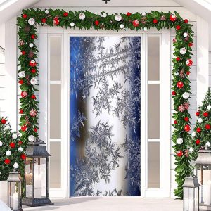 Blue Sliver Snowflake Simple Christmas Door Cover - Aperturee