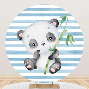 Blue White Bamboo Panda Round Baby Shower Backdrop - Aperturee