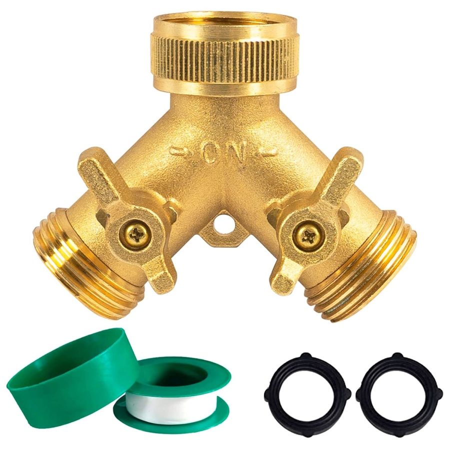 Brass Garden Hose Splitter (2 Way), Solid Brass Hose Y Splitter 2 Valves With 2