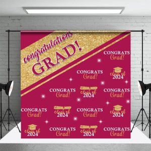 Burgundy Congrats Grad Repeat Graduation Backdrop - Aperturee