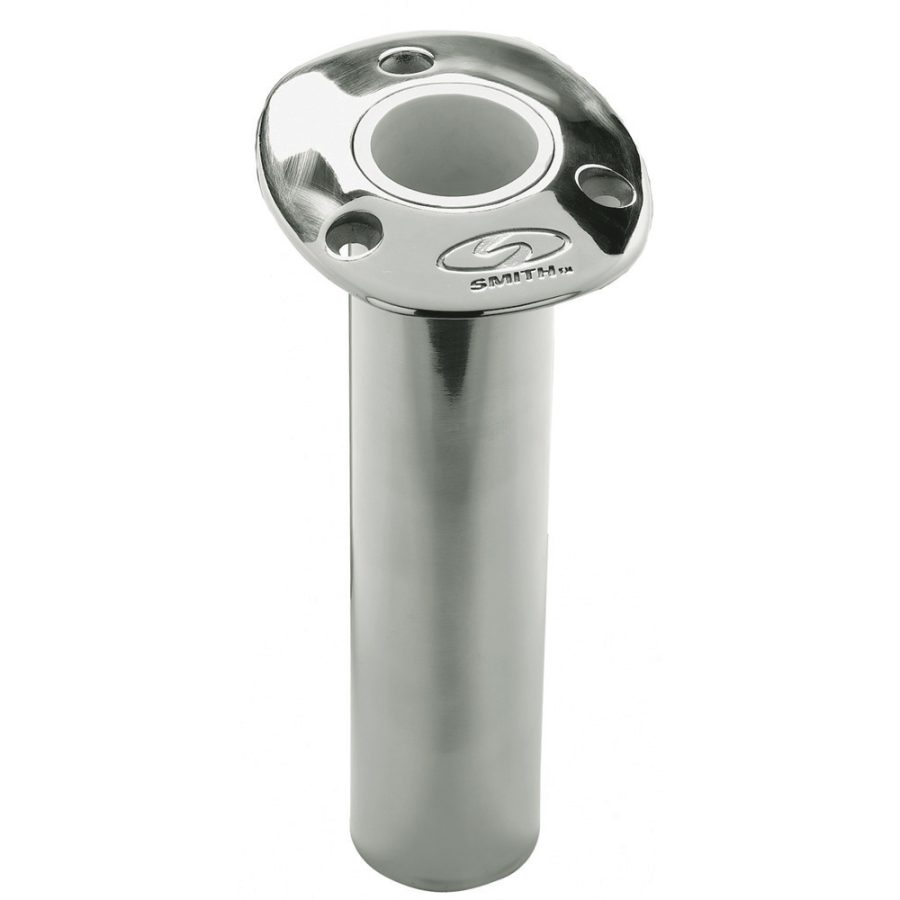 C.E. SMITH 53670CA Flush Mount Rod Holder - 0 Degree & 9 INCH Depth - Stainless Steel - Cast Bottom - White Vinyl Liner