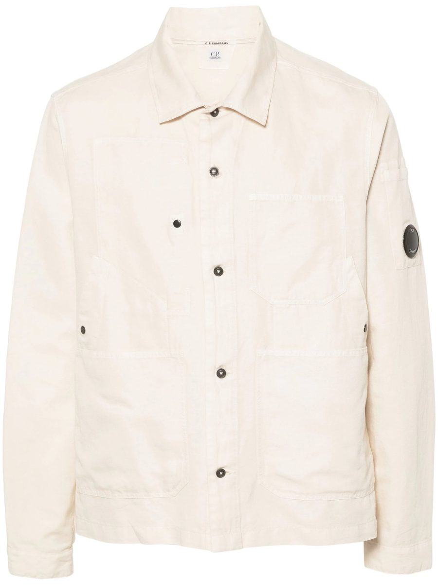 C.P. COMPANY Cotton Linen Button Up Overshirt Beige