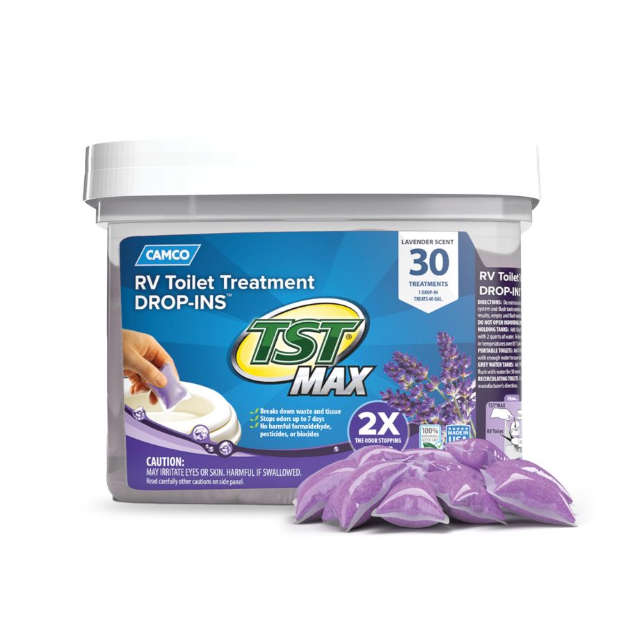 CAMCO 41553 TST MAX RV Toilet Treatment Drop-INs | Control Unwanted Odors and Break Down Waste and Tissue | Septic Tank Safe | Lavender Scent | 30-pack