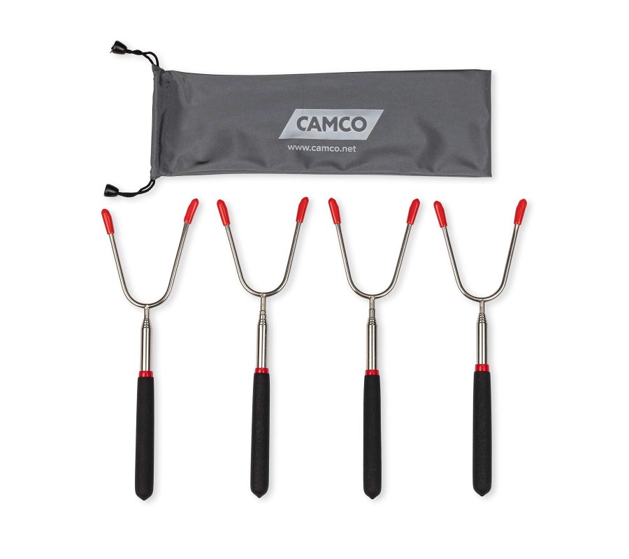 CAMCO 44015 Telescoping Roasting Forks | Allows for Roasting of Food Over an Open Fire | Features a Two-Prong Design | 4-Pack with Storage Bag , Silver