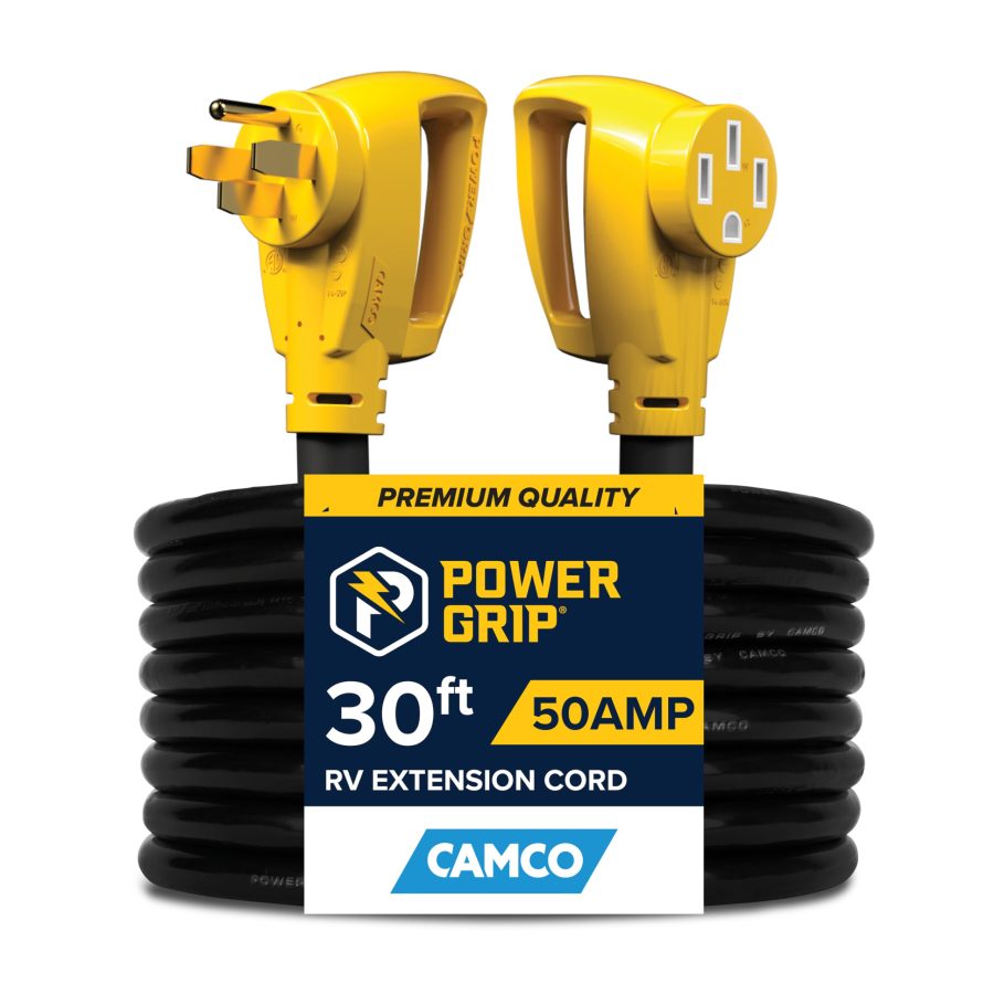 CAMCO 55195 Power Grip 30-Ft 50 Amp RV Extension Cord - Rated for 125/250 V/12,500 W - Features Copper 6/3 + 8/1-Gauge Wires for Superior Conductivity & Coated w/Heat-Resilient PVC