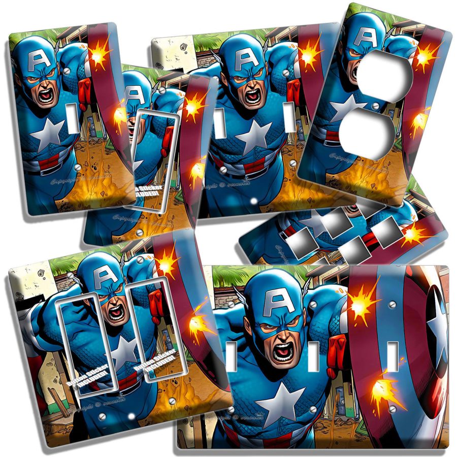 CAPTAIN AMERICA SUPERHERO SHIELD COMICS LIGHT SWITCH OUTLET WALL PLATE ART DECOR