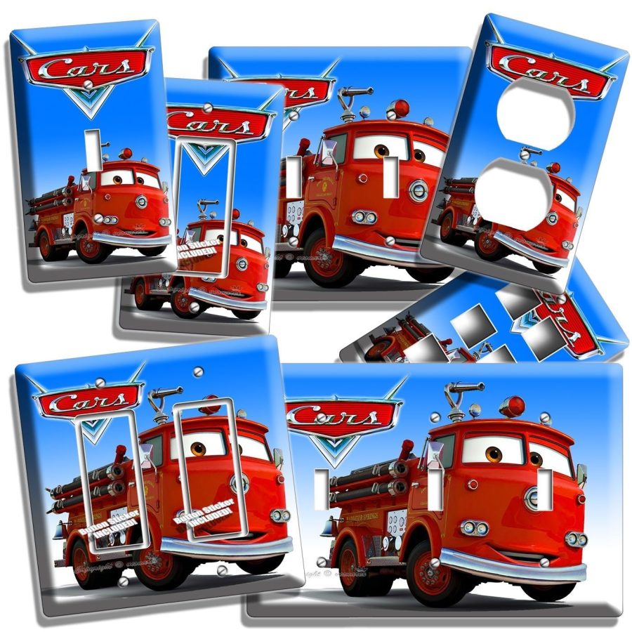 CARS RED FIRE TRUCK LIGHT SWITCH OUTLET WALL PLATE COVER BOYS BEDROOM ROOM DECOR