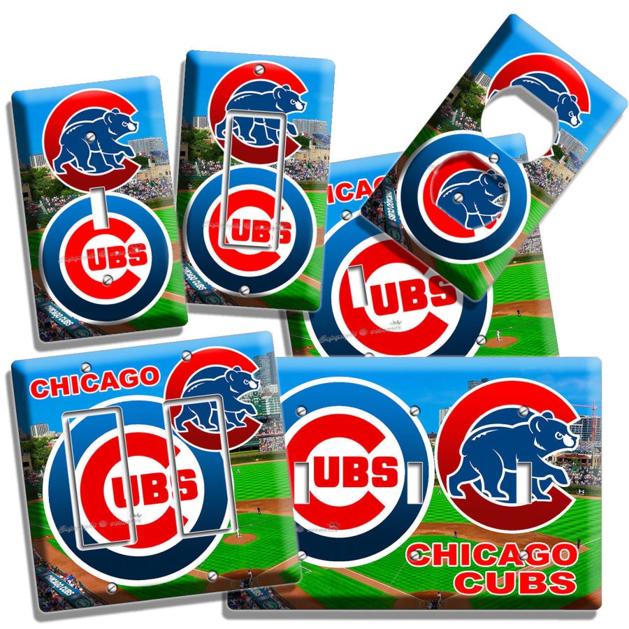 CHICAGO CUBS BASEBALL TEAM LOGO LIGHT SWITCH OUTLET PLATE MAN CAVE TV ROOM DECOR