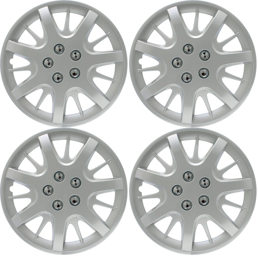 COAST TO COAST IWC18916S Set of 4 Silver 16 Inch Aftermarket Replacement Hubcaps with Metal Clip Retention System - Part Number: