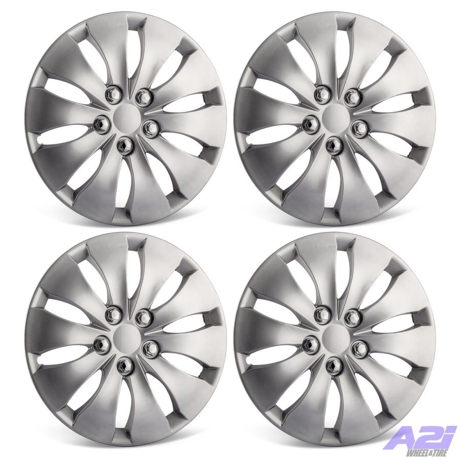 COAST TO COAST IWC43916S Set of 4 Silver 16 Inch Aftermarket Replacement Hubcaps with Metal Clip Retention System - Part Number: