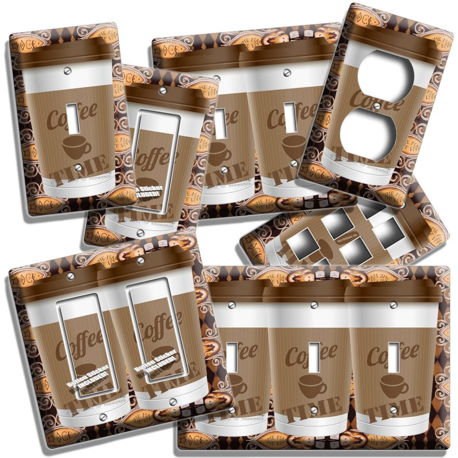 COFFEE TIME PAPER CUP LIGHT SWITCH OUTLET PLATE ROOM KITCHEN CAFE SHOP ART DECOR