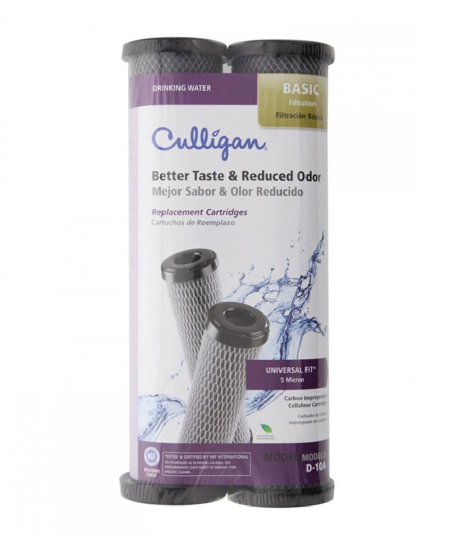 CULLIGAN D-10A Fresh Water Filter Cartridge; Replacement For US-600 Under Sink Drinking Water Filter; Carbon-Impregnated Cellulose Cartridge; Reduces Chlorine Taste/Odor/ Bad Taste/Odor; Filters Down To 5 Micron; Filters Up To 250 Gallon Capacity; Set Of