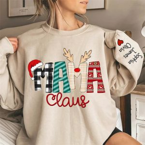 Christmas Hat Plaid Elk Claus Custom Mama Sweatshirt - Aperturee