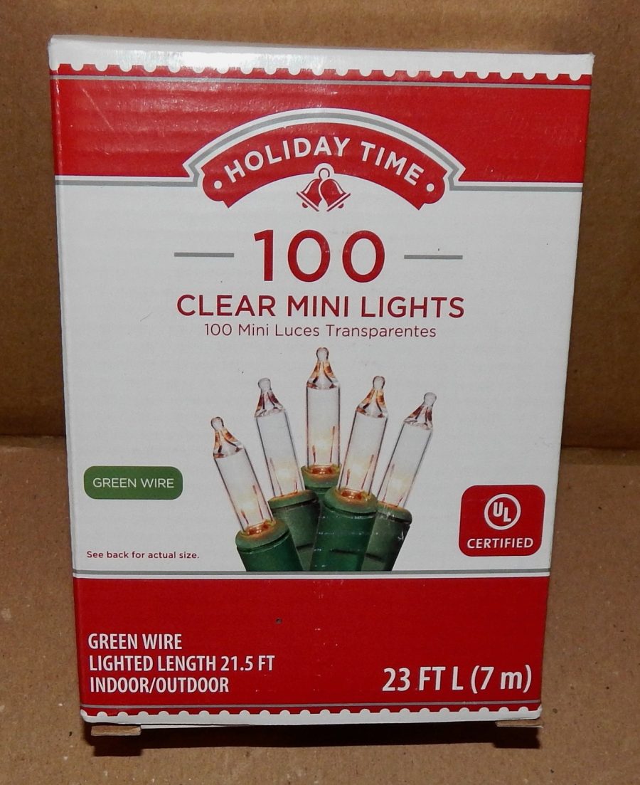 Christmas Mini Lights Clear 100 Each 23 Feet Long Green Wire Indoor/0utdoor 176Z