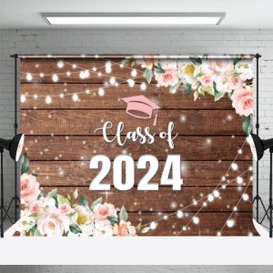 Class Of 2024 Wood Wall Floral Graduation Backdrop - Aperturee