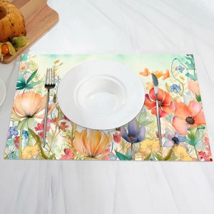 Colorful Floral Leaves Green Sky Set Of 4 Placemats - Aperturee