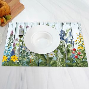 Colorful Floral Leaves Grey Wood Set Of 4 Placemats - Aperturee