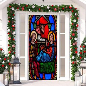 Colourful Holy Cute Baby Cow Christmas Door Cover - Aperturee