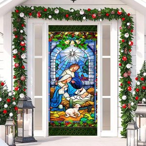 Colourful Holy Cute Baby Sheep Christmas Door Cover - Aperturee