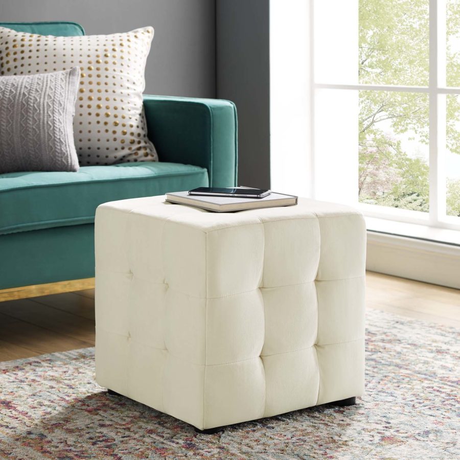 Contour Tufted Cube Performance Velvet Ottoman Ivory EEI-3577-IVO