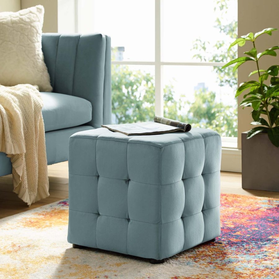 Contour Tufted Cube Performance Velvet Ottoman Light Blue EEI-3577-LBU