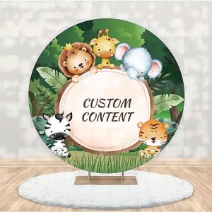 Custom Jungle Animals Round Baby Shower Backdrop - Aperturee